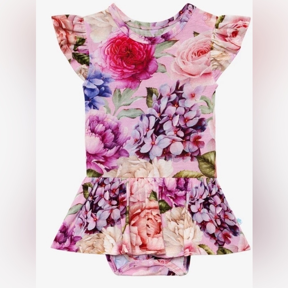 Posh Peanut Gorgette Ruffled Cap Sleeve Twirl Bodysuit Dress 18-24 months